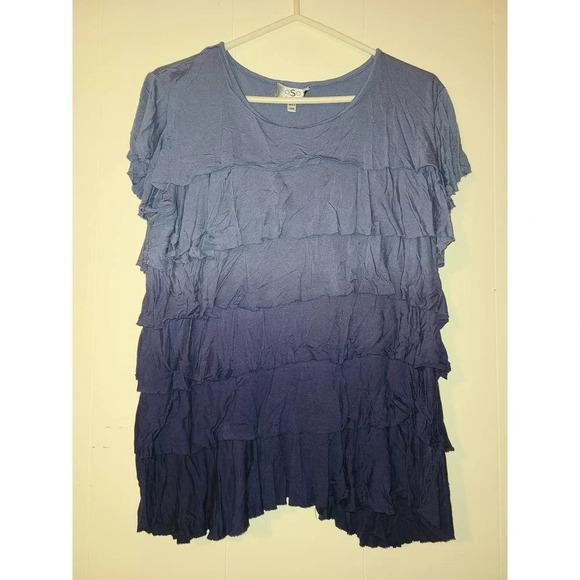 Oso Casual Blouse Top Women's XL Ruffle Layered Short Sleeve Round Neck (T) - Picture 1 of 4